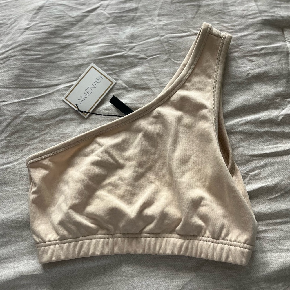 Cream One Shoulder Crop Top - Picture 4 of 5